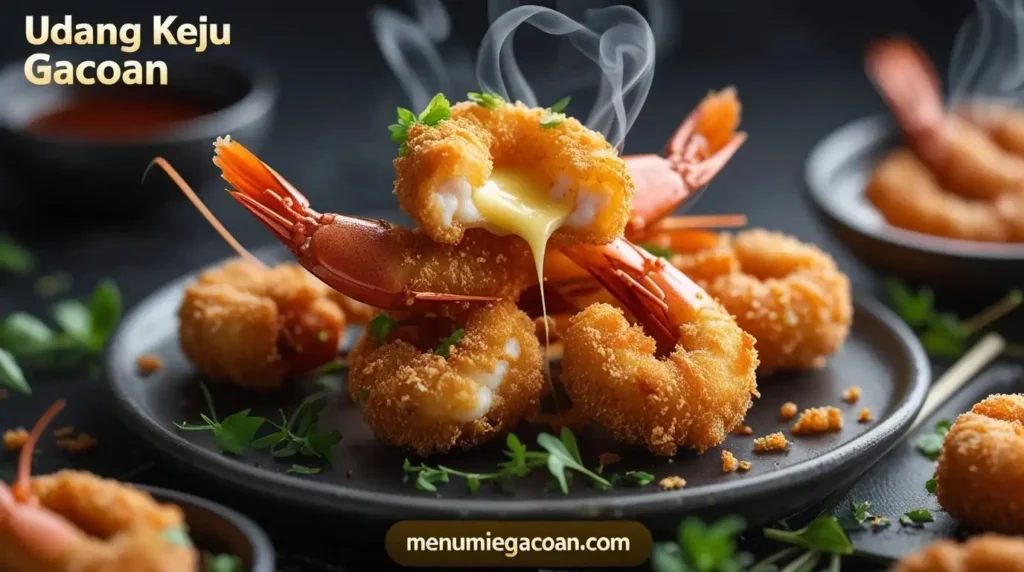 Udang Keju Gacoan renyah, isi keju leleh. Teks 'Udang Keju Gacoan' di atas, 'menumiegacoan.com' di bawah.